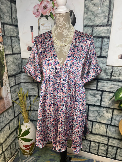 NEW Lulus Pink Blue Floral Dress Women sz Large