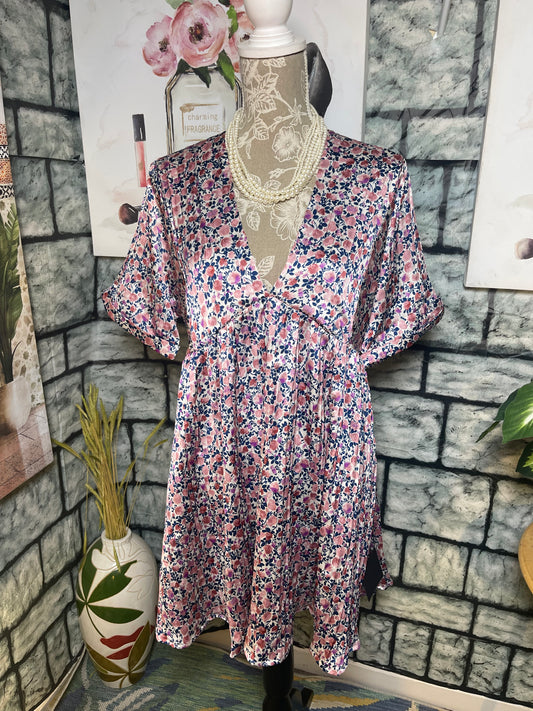 NEW Lulus Pink Blue Floral Dress Women sz Large