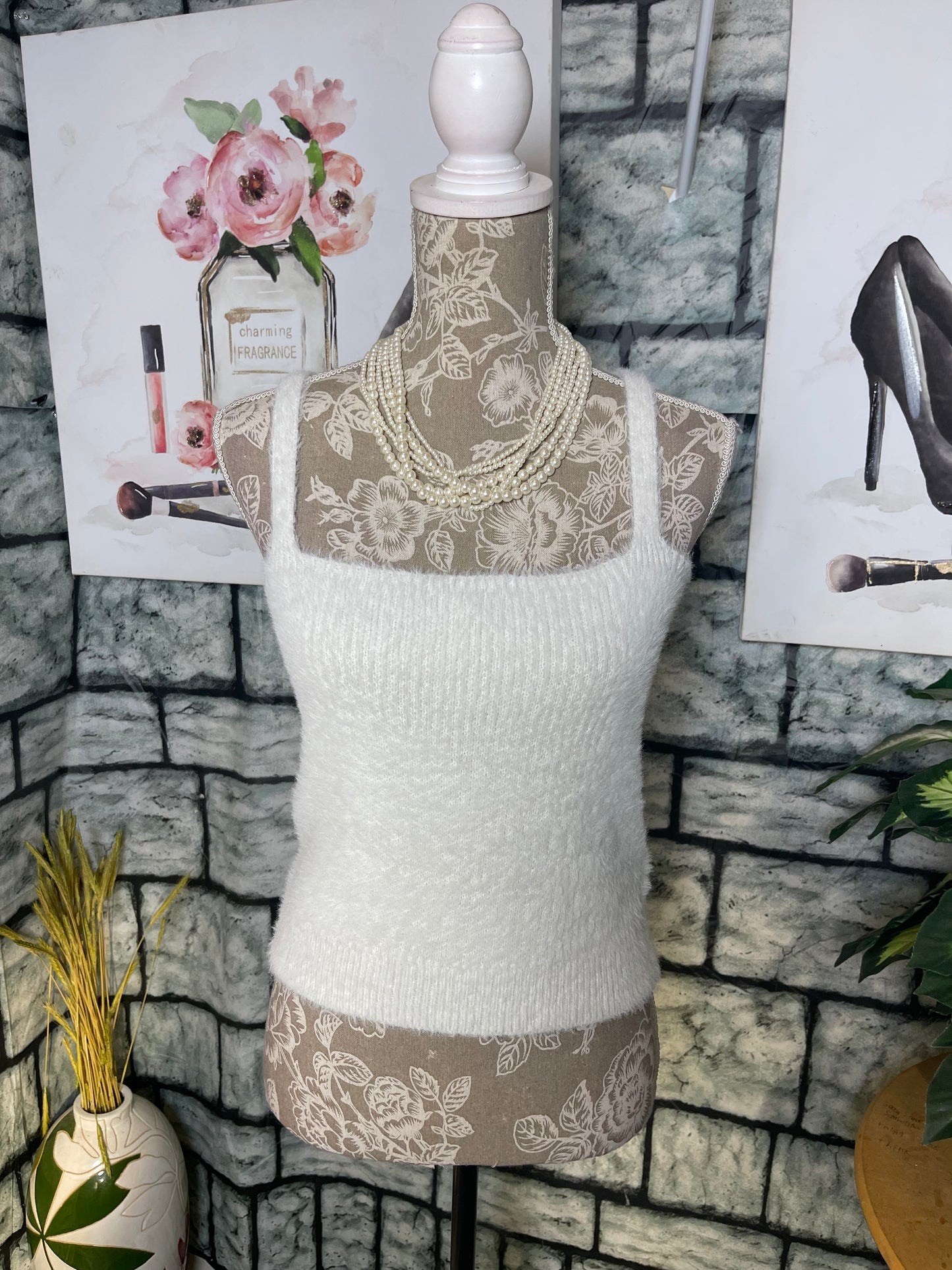Willow & Wind White Fuzzy Blouse Women sz Small