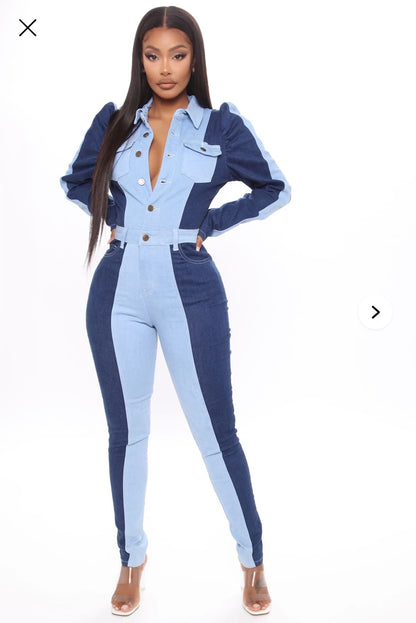 NEW Fashion Nova Blue Denim Set Women sz Large