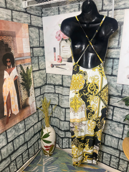 Magia Black White Yellow Dress Women sz Medium