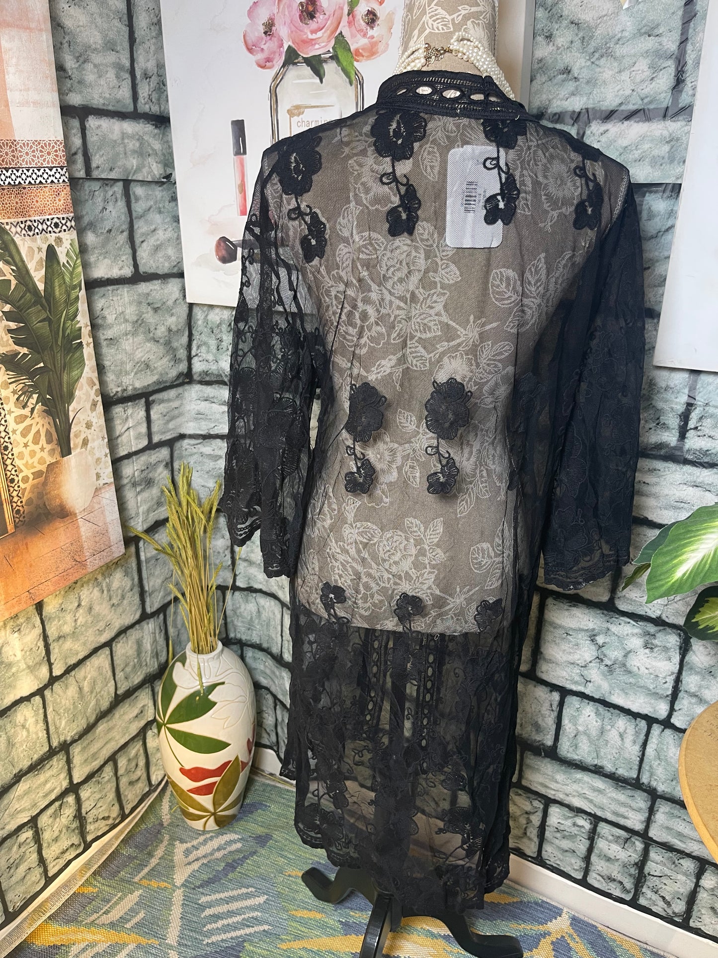 Wishful Park Black Sheer Cover Blouse Women sz Medium