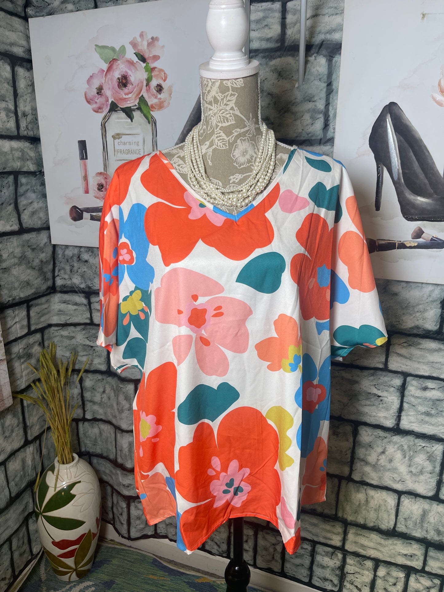 Colorful Floral Blouse Women sz 2XL
