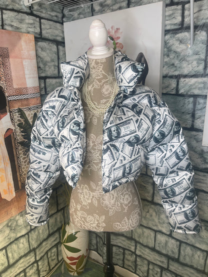 Shein "Money" Puffer Jacket Women sz Medium