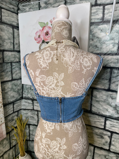 Fashion Nova Denim Top Women sz Small
