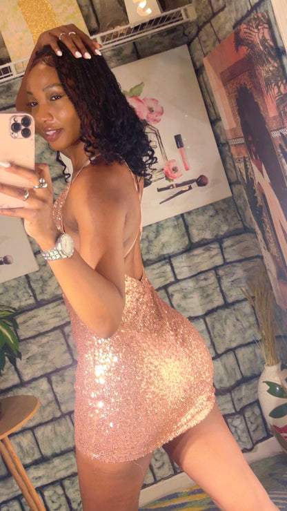 Fashion Nova Rose Gold Sequin Dress Women sz Medium