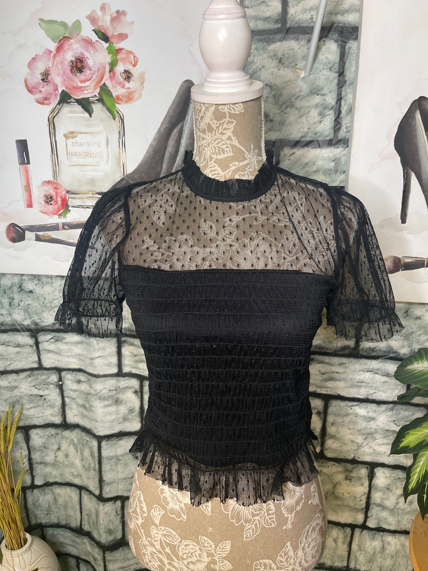 Black Sheer Blouse Women sz Small