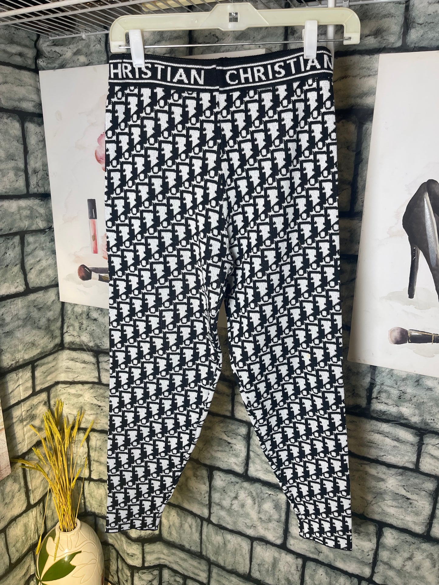 "CD" Black White Sweater Tights Women sz Large