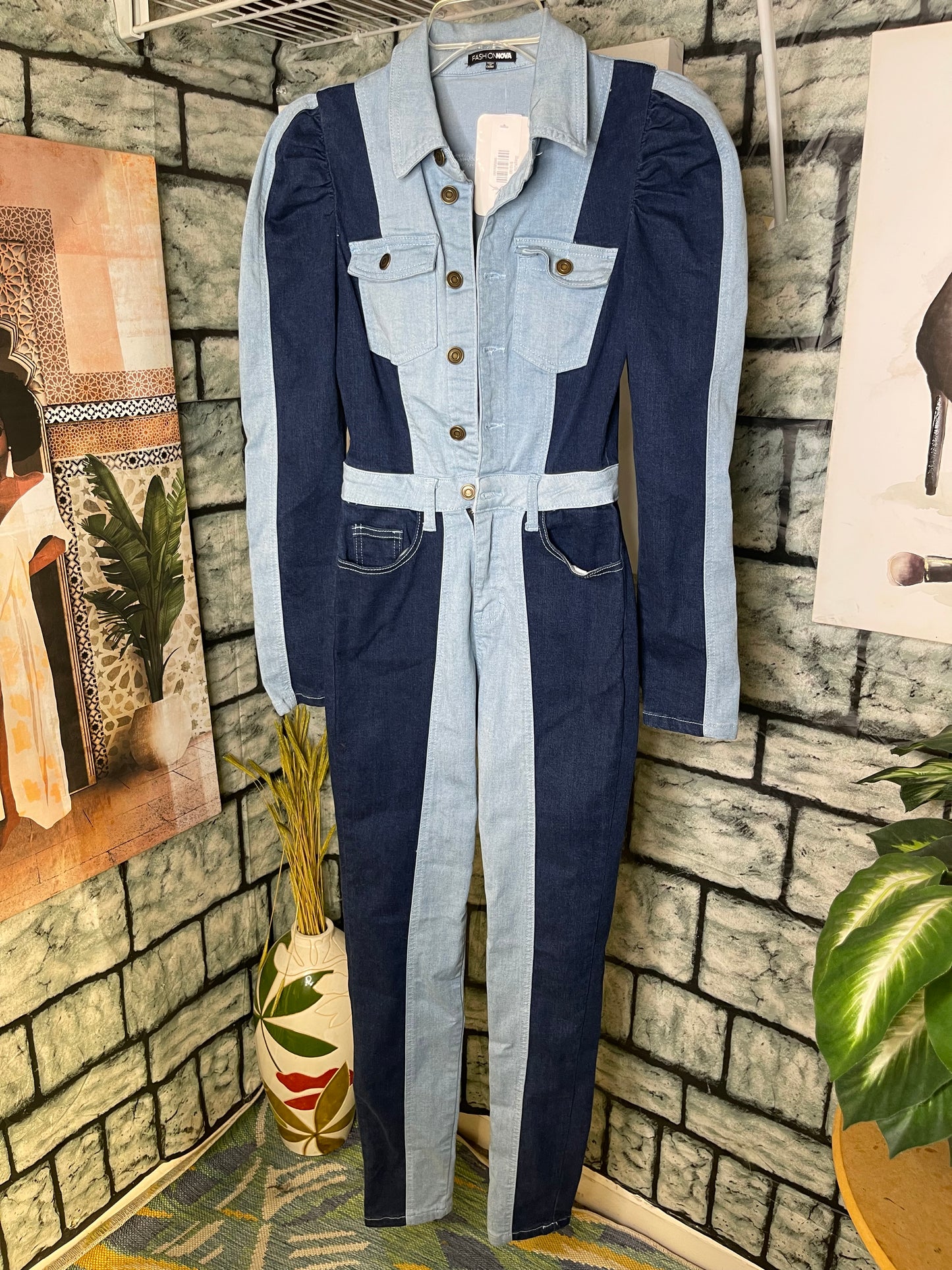 Fashion Nova Blue Denim Jumpsuit XS
