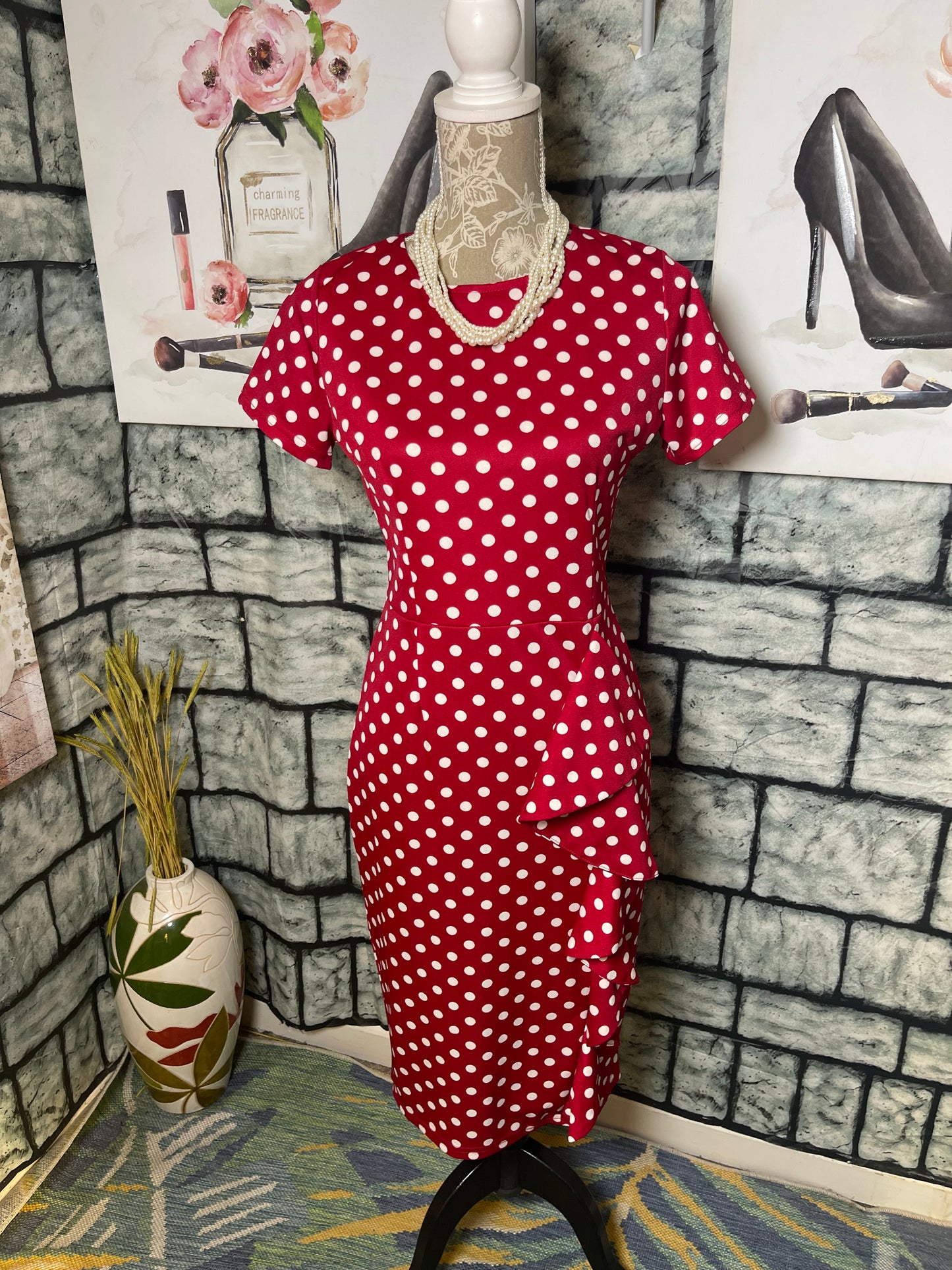 NEW Red White Polka Dot Dress Women sz Small
