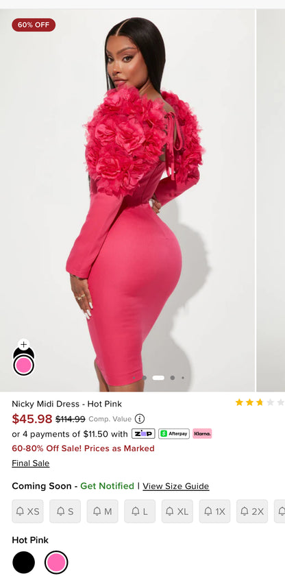 NEW Fashion Nova Pink Dress Women sz Small