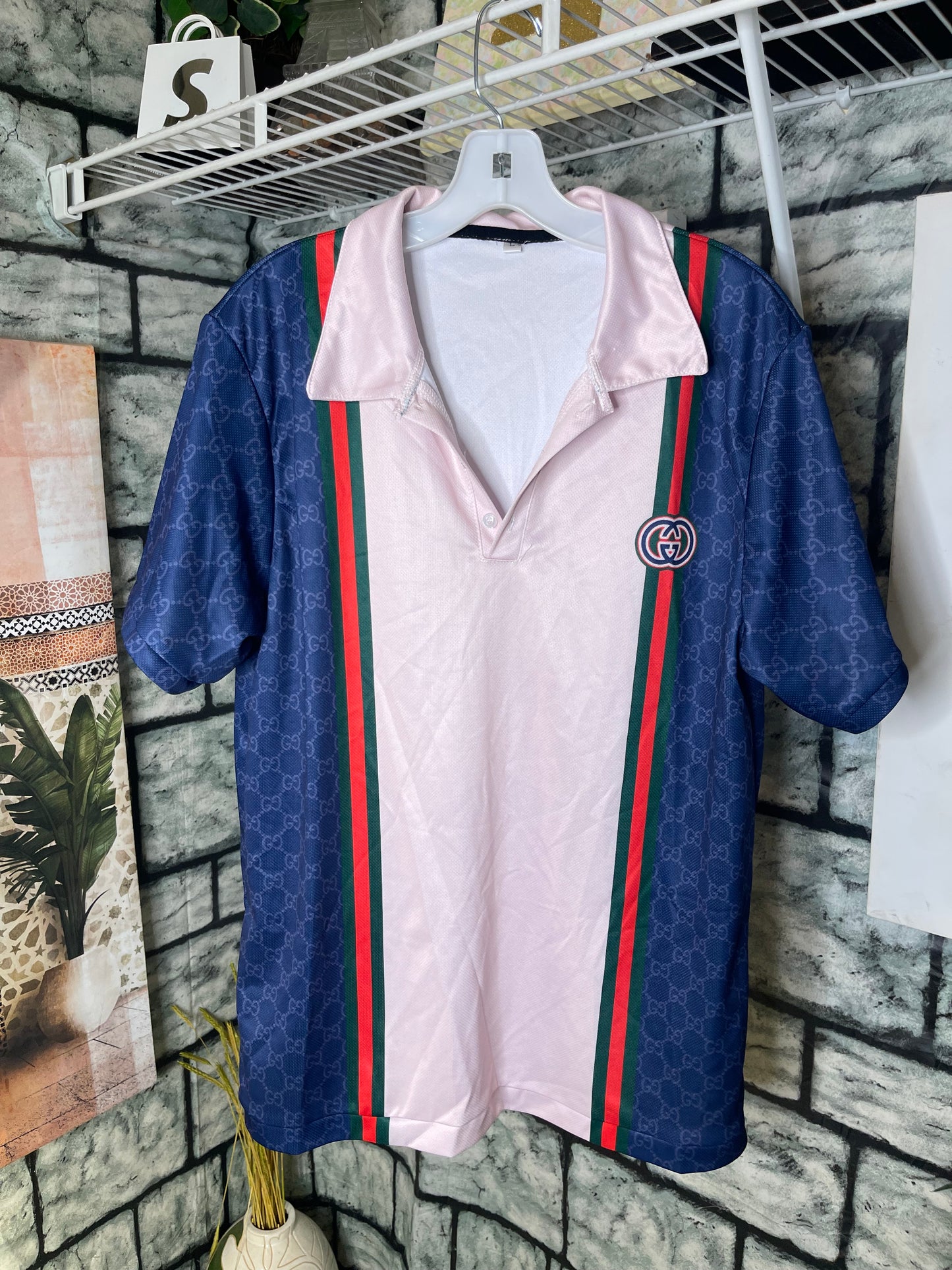 Blue Beige "GG" Shirts Men sz Large