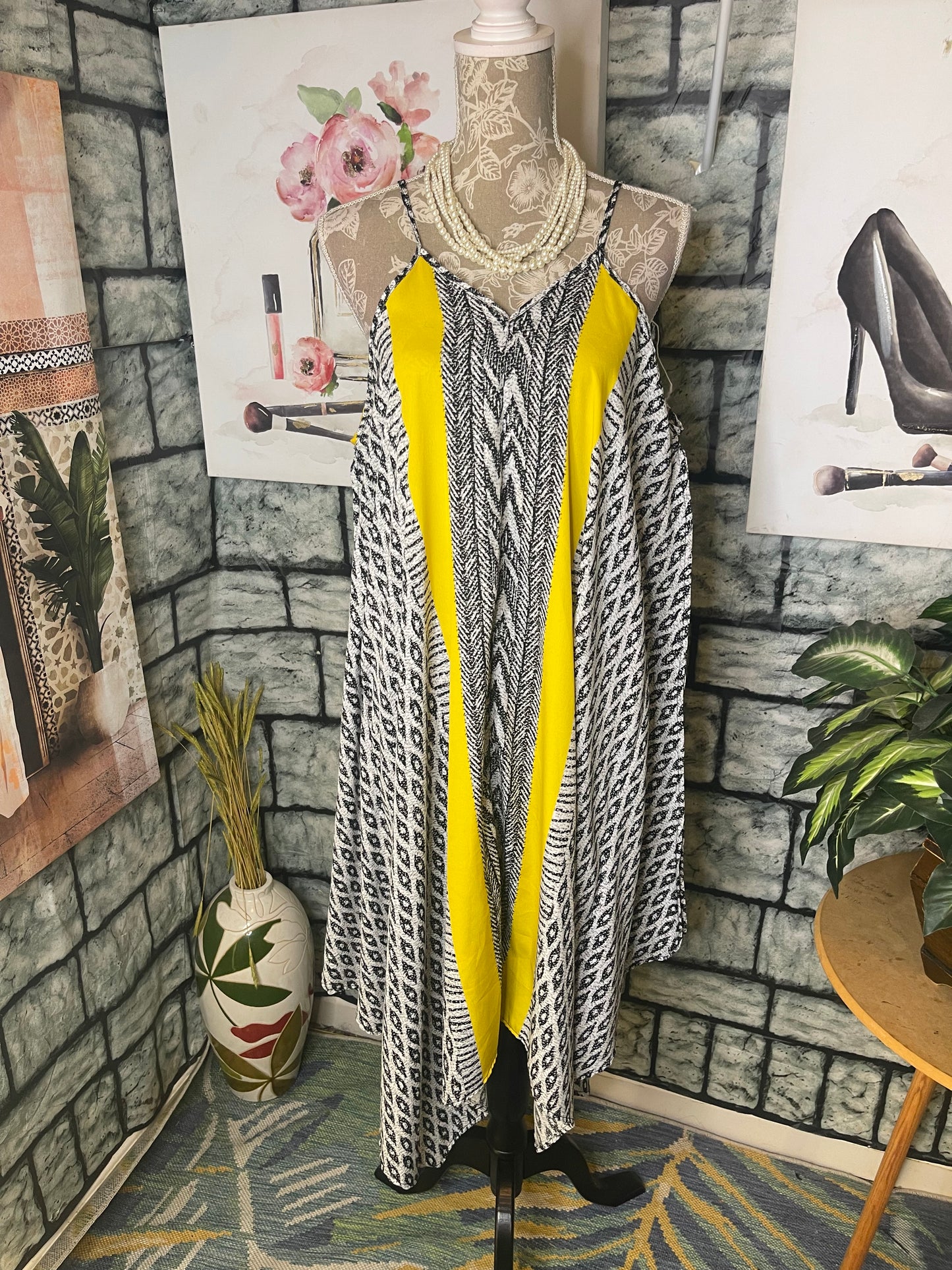 Shoreline Black White Print Dress Women sz Large / XL