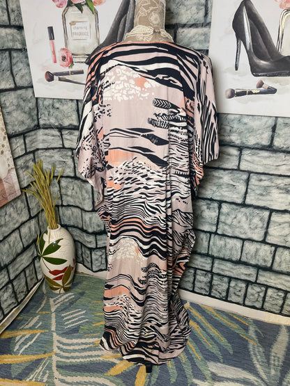 Riviera Sun Black Peach Dress Women sz Free Size (best fits up to 1XL)