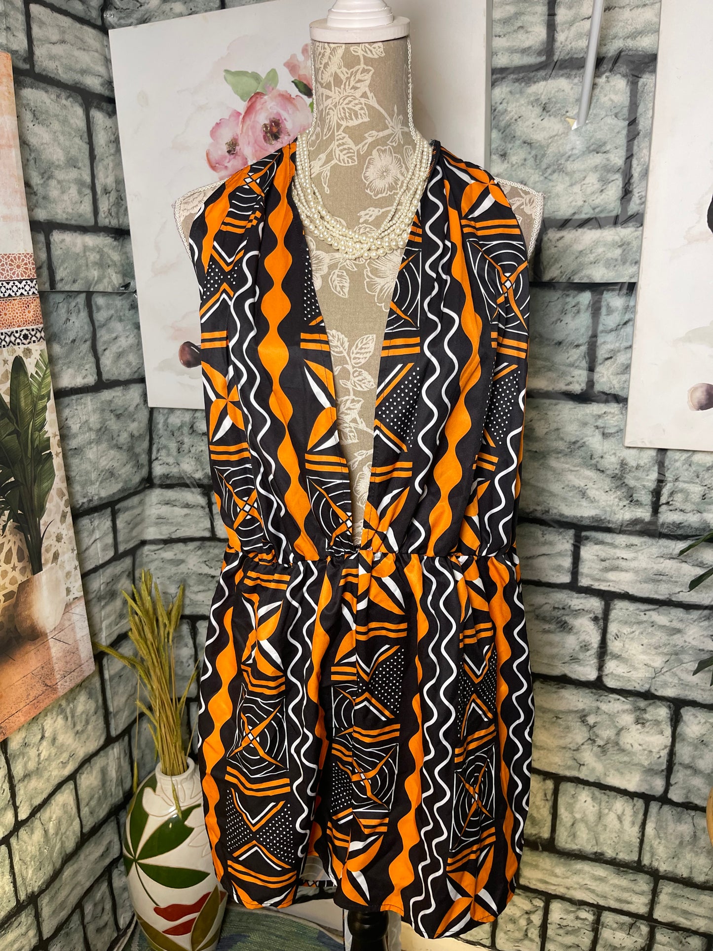 Shein Black Orange Print Romper Women sz 3XL