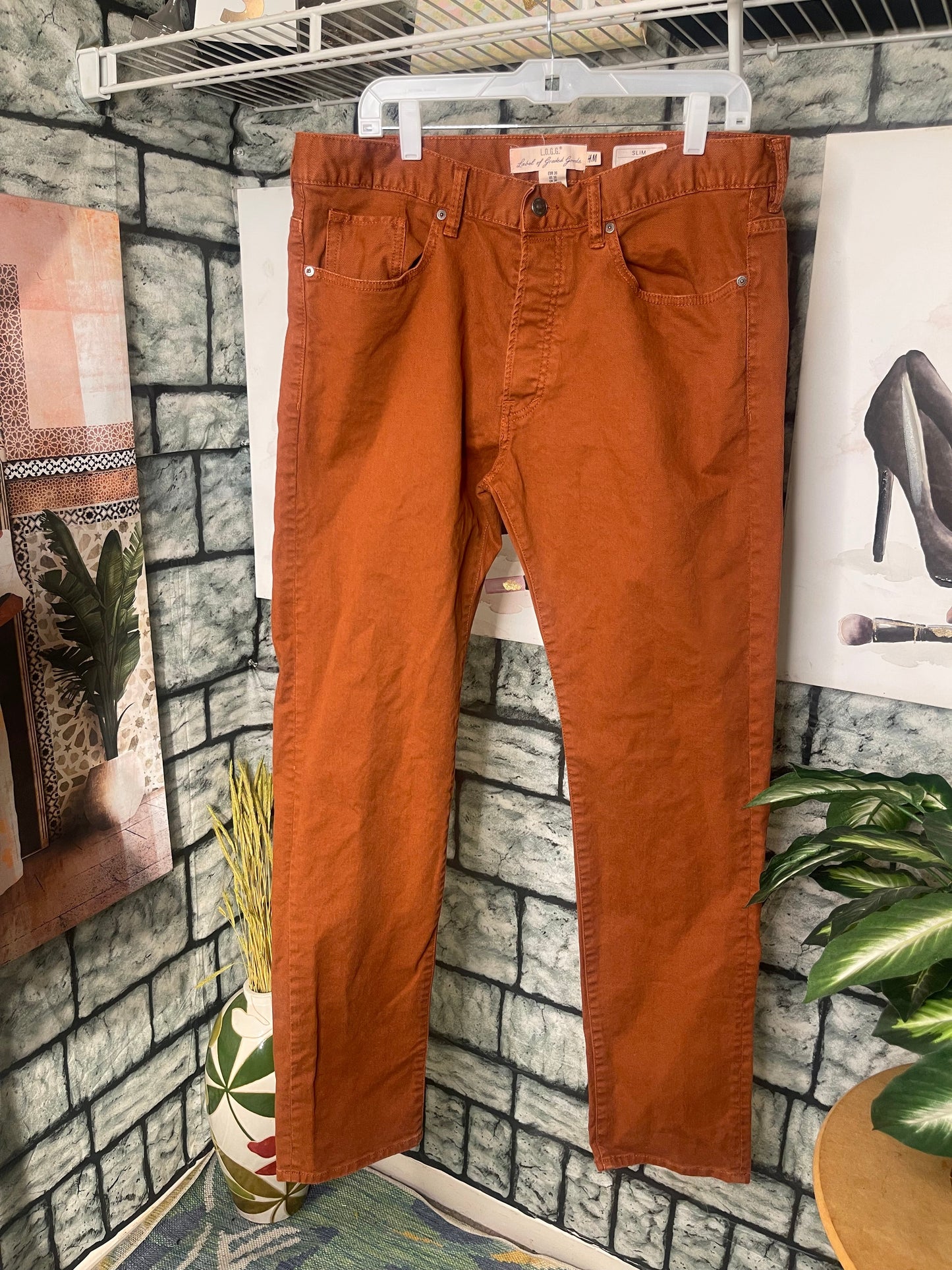 H&M Dark Orange Denim Jeans Men sz 36