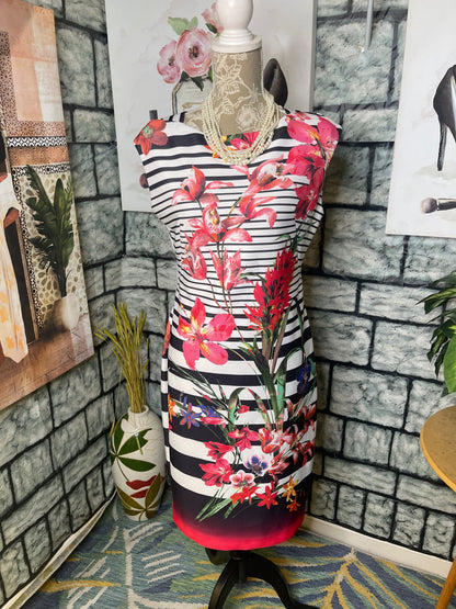 Gabby Style Black White Print Dress Women sz 8