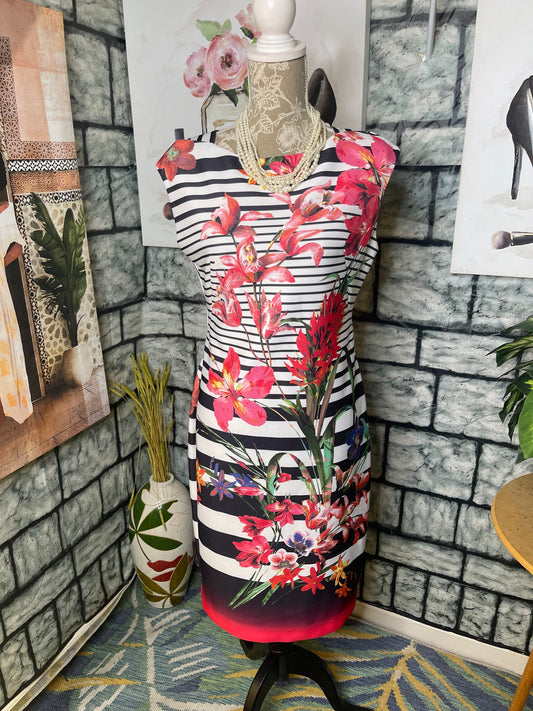 Gabby Style Black White Print Dress Women sz 8