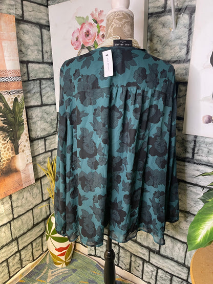 NEW Lane Bryant Green Black Print Blouse Women sz 24
