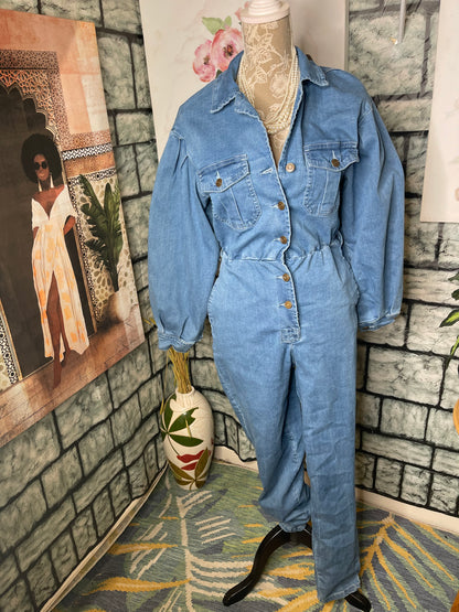 Fashion Nova Blue Denim Jumpsuit Women sz Medium