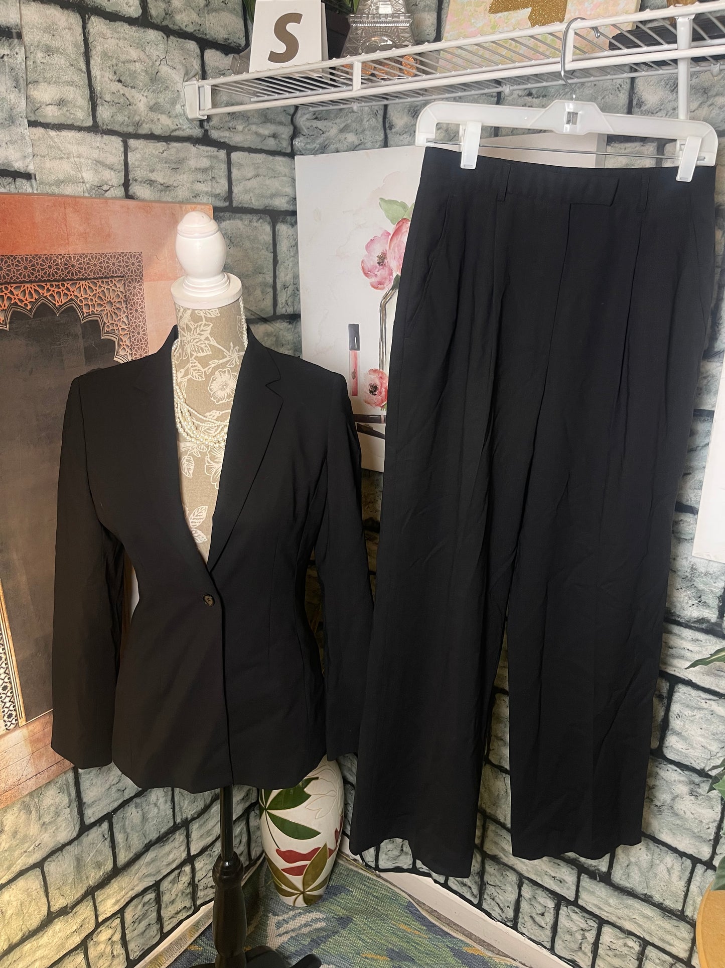Ann Klein Black Pants Suit Women sz 8