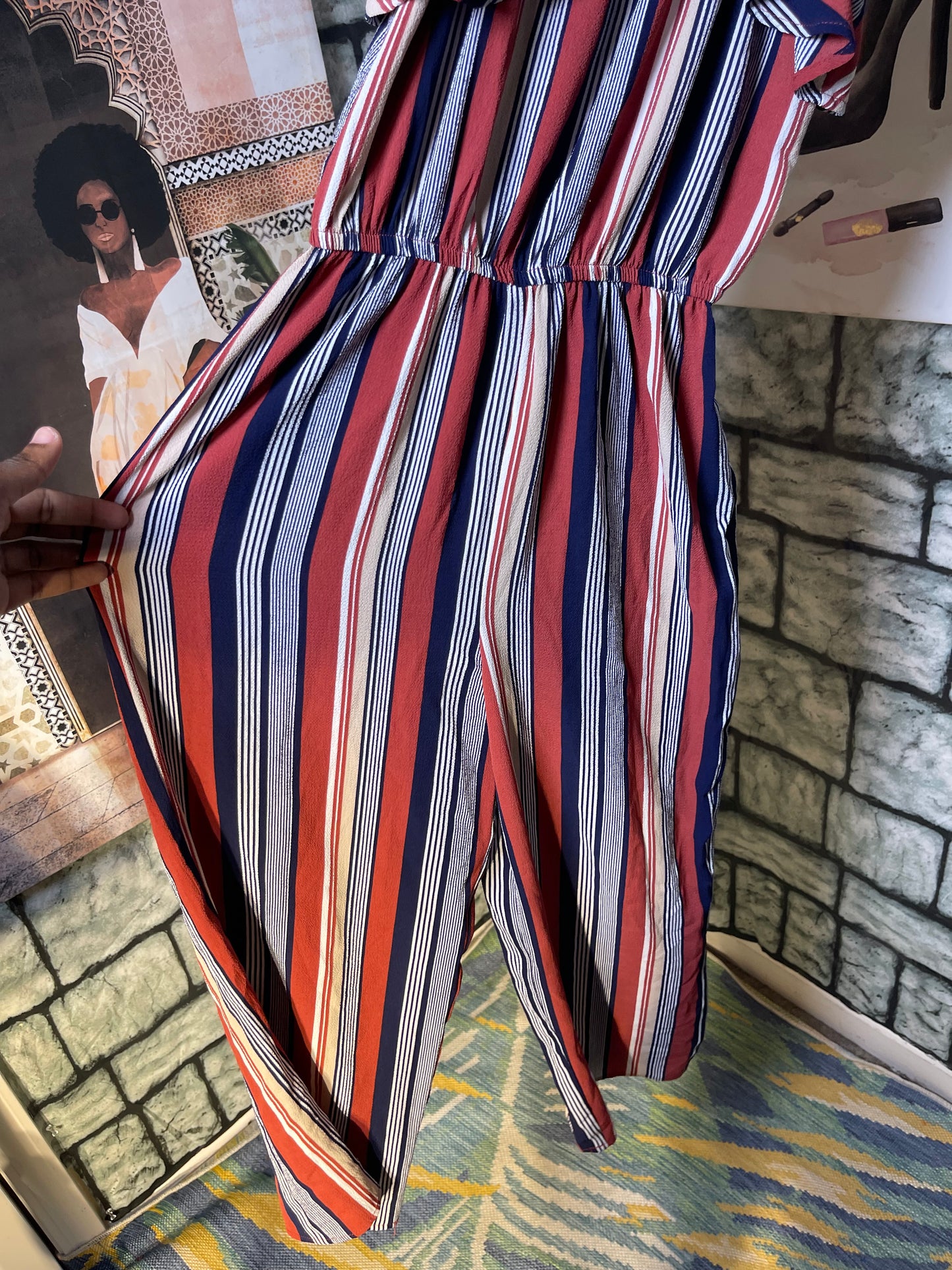 NoBo Orange Blue Jumpsuit Women sz XS
