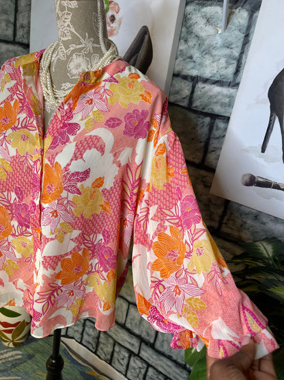 Fate Pink Orange Floral Blouse Women sz Medium