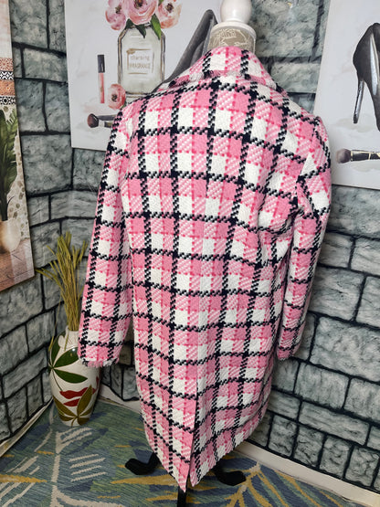 WDNY Pink White Trench Blazer Coat Women sz 14