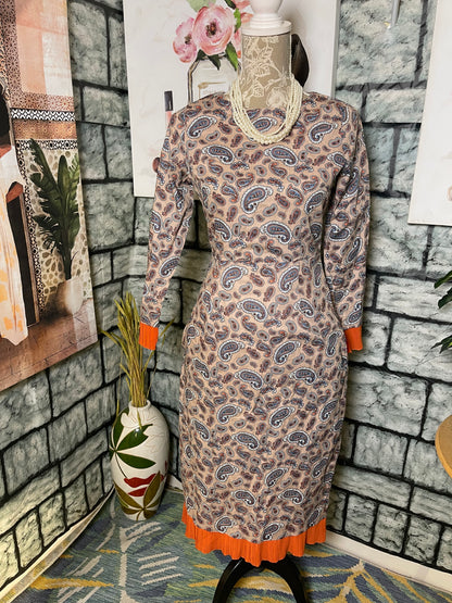 Dainly Jewell Tan Orange Print Dress Women sz Small