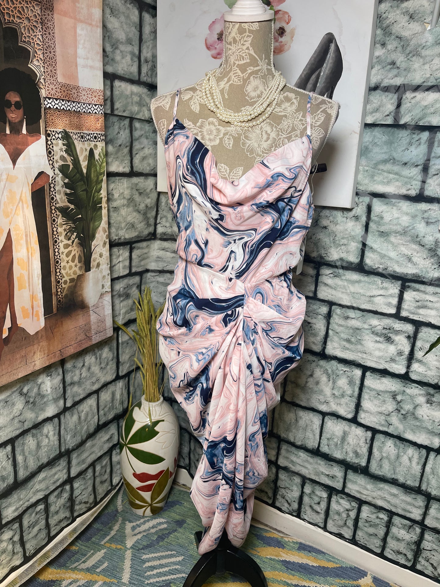 Iris Blue Pink Dress Women sz Medium