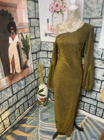 Gold Black Dress Women sz Medium