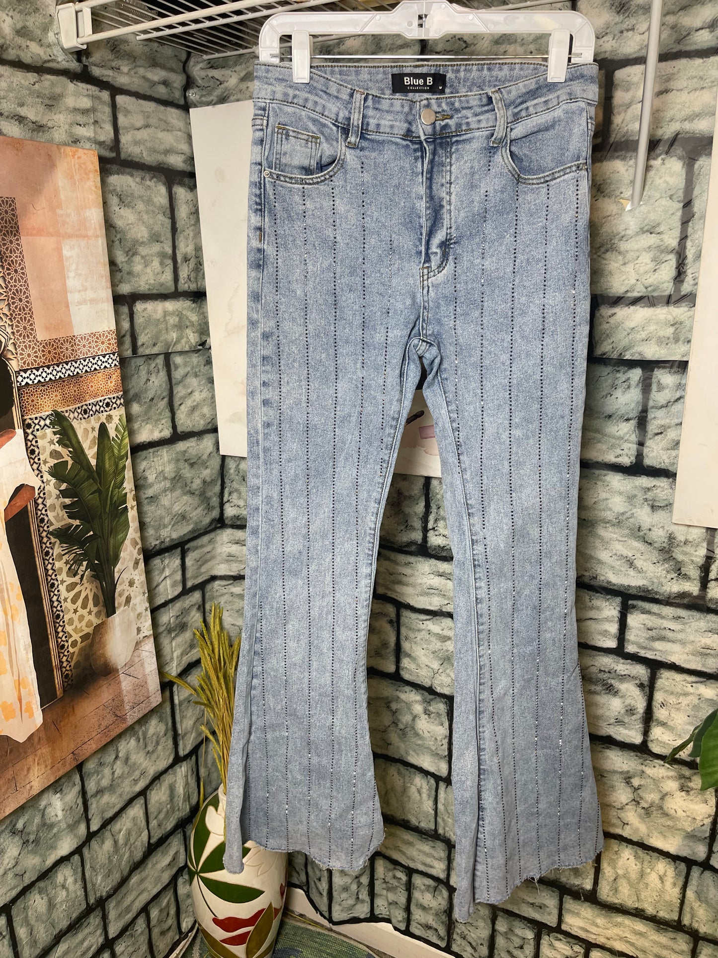 Blue B Blue Rhinestone Denim Pants Women sz Medium