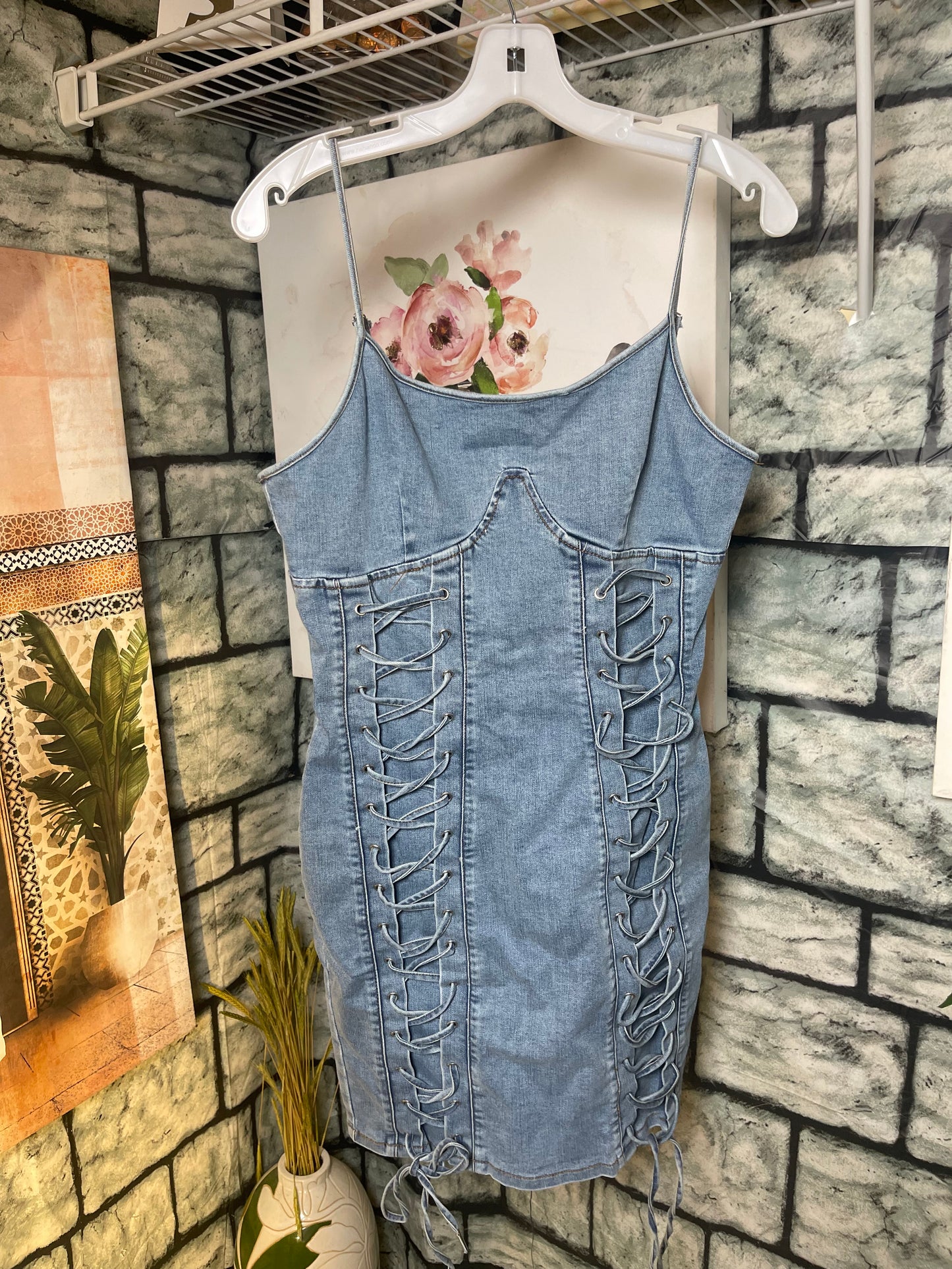Blanc Blue Denim Dress Women sz Large