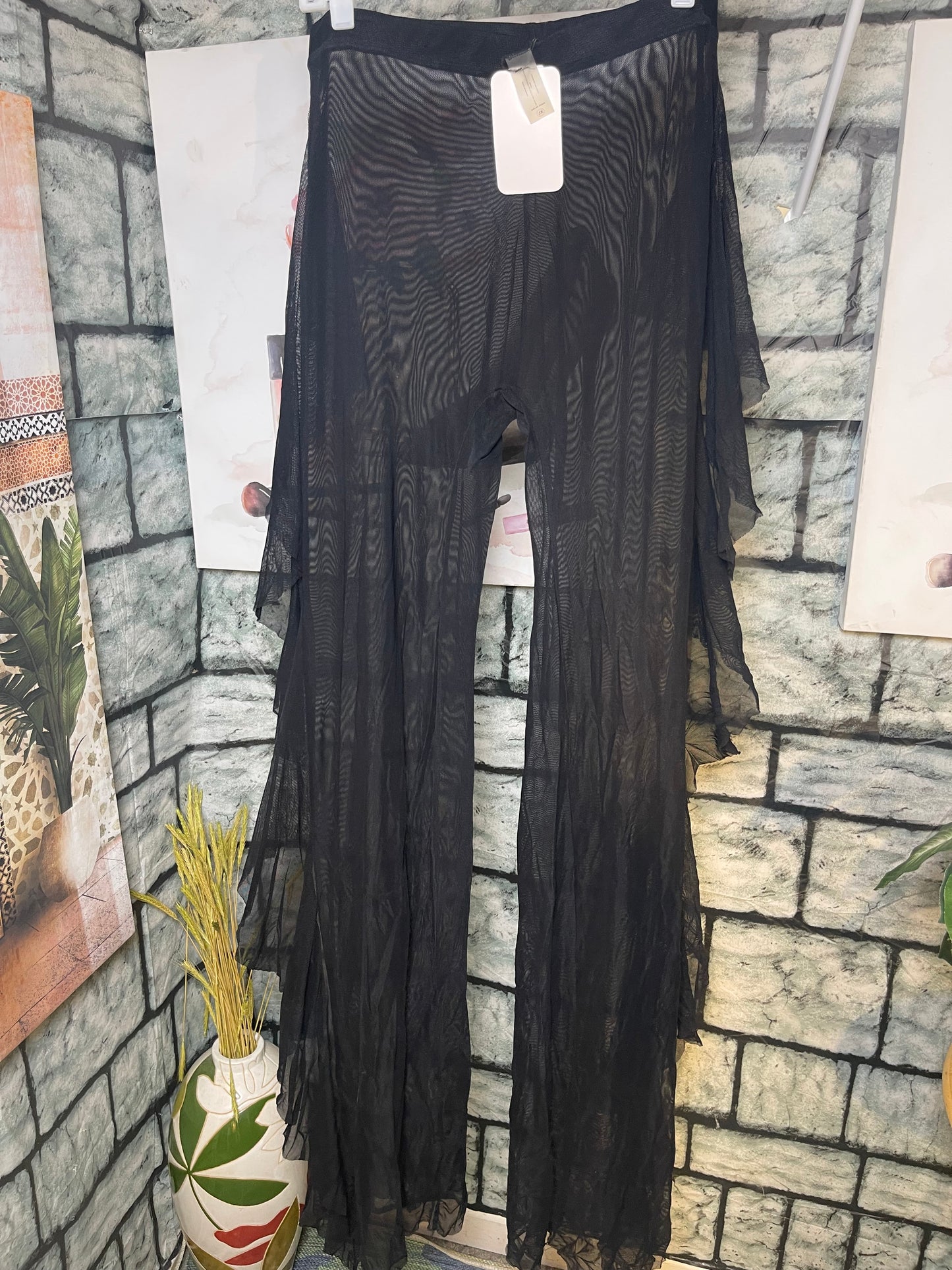 Fashion Nova Black Fringe Sheer Pants Women sz XL