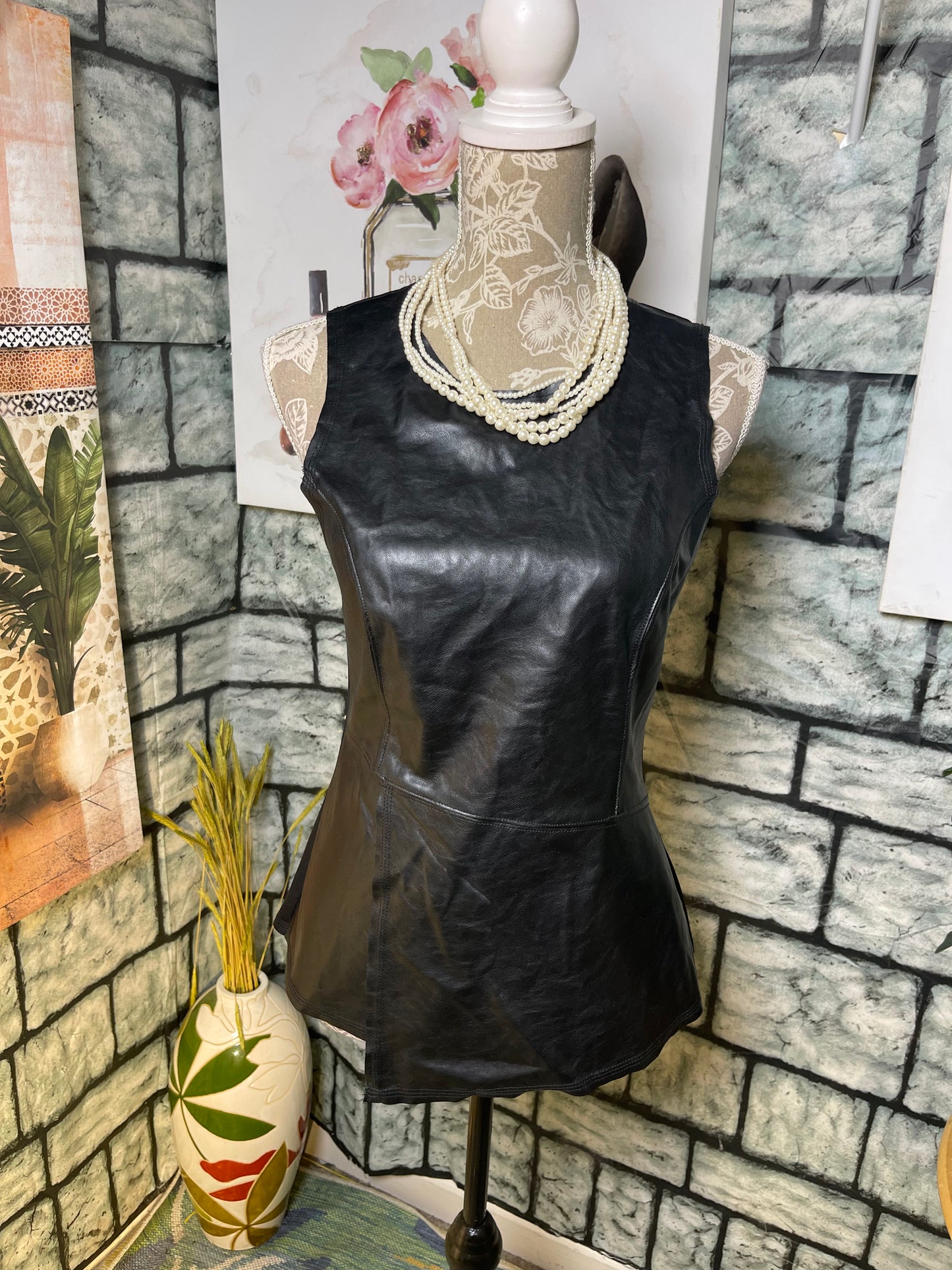 DO Be Black Faux Leather Blouse Women sz Medium