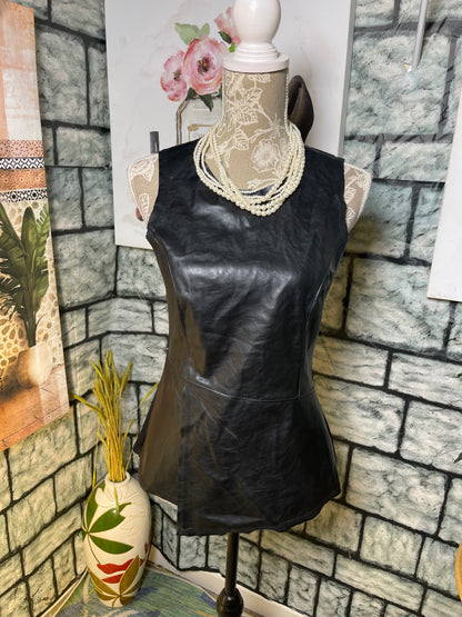 DO Be Black Faux Leather Blouse Women sz Medium