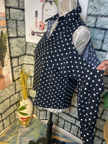 Black White Polka Dot Blouse Women sz Small