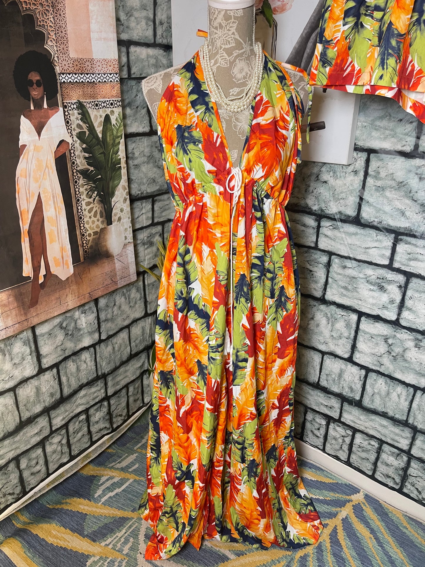 Shein Orange Print 2 piece Women sz 1XL