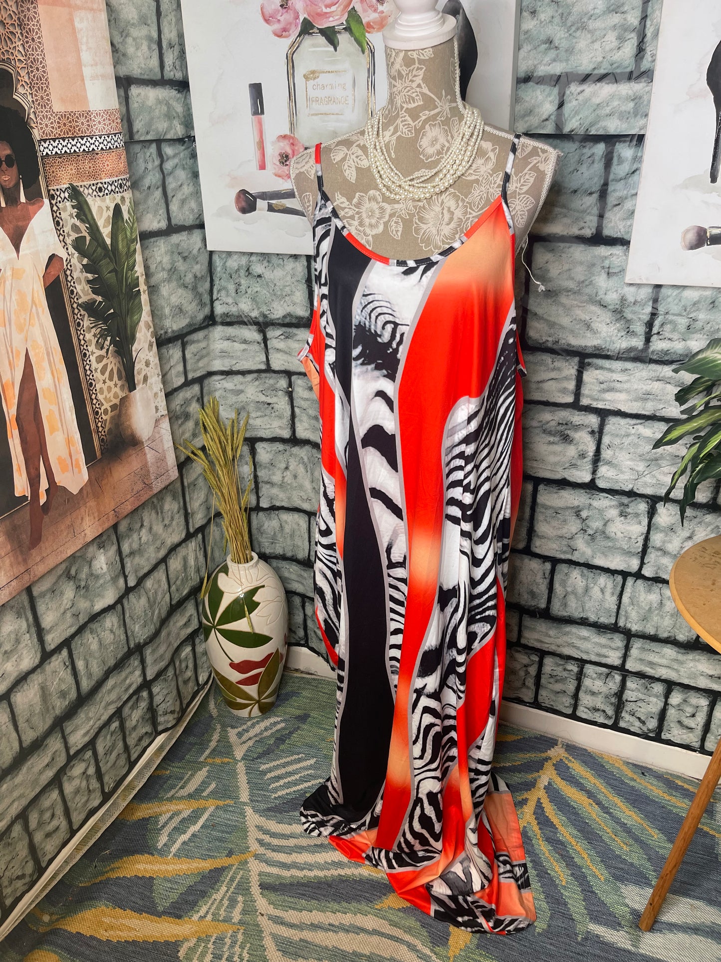 Orange Black Print Dress Women sz 3XL