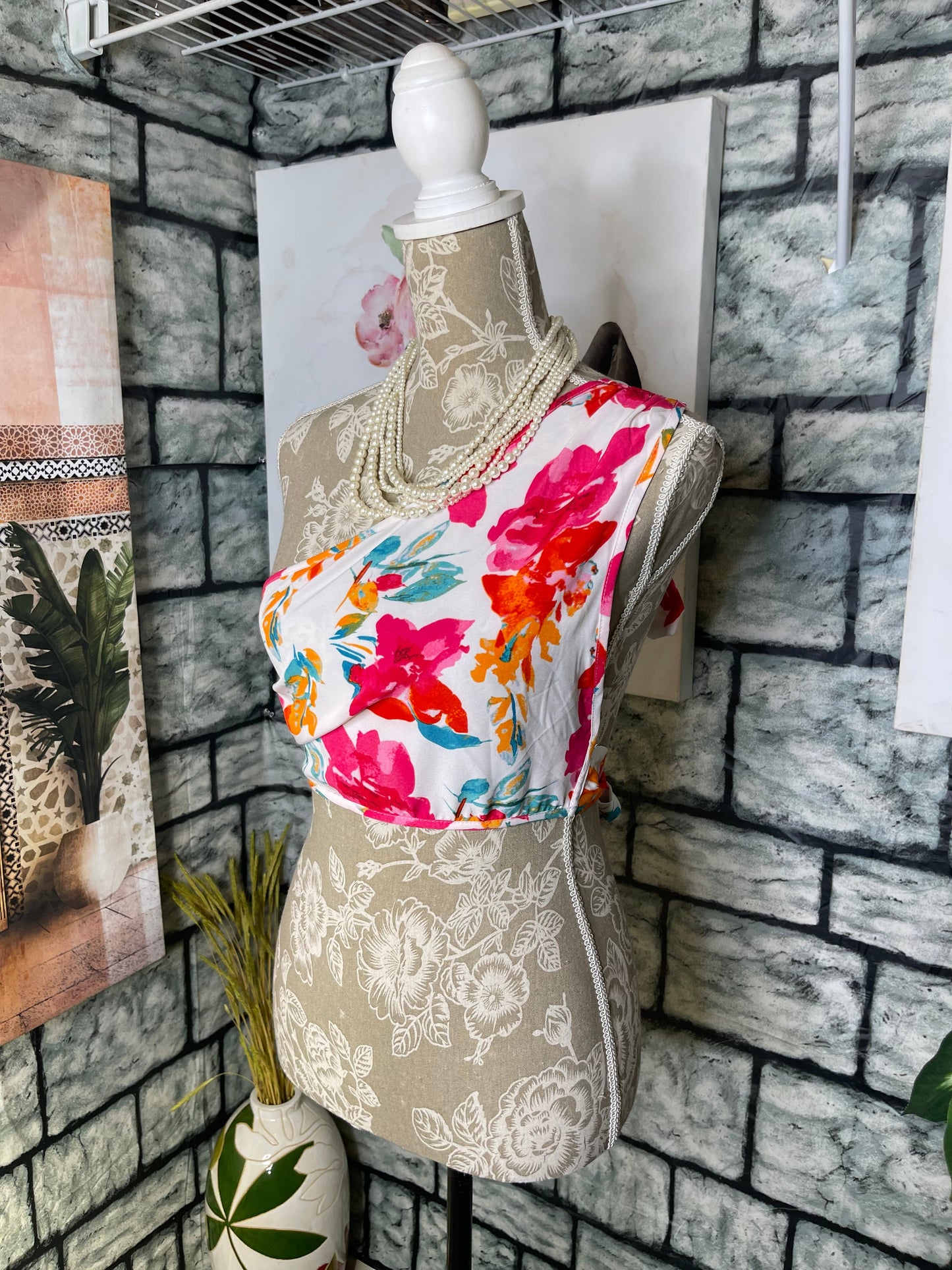 Shein Floral Crop Blouse Women sz Small