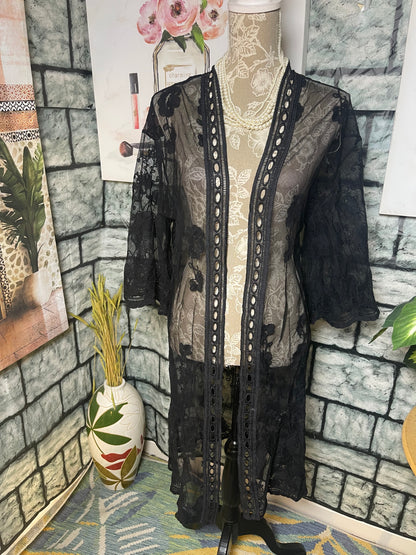 Wishful Park Black Sheer Cover Blouse Women sz Medium