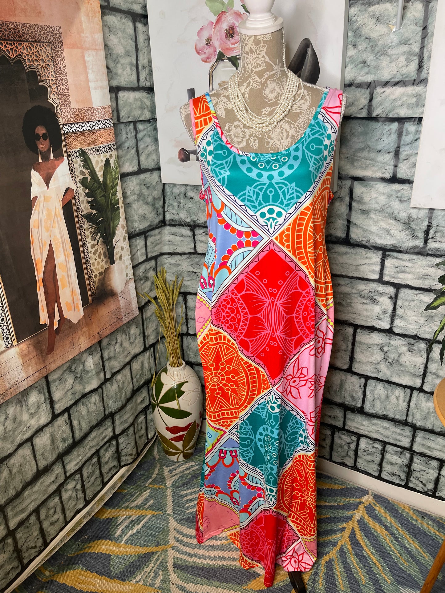 Colorful Print Dress Women sz 1XL