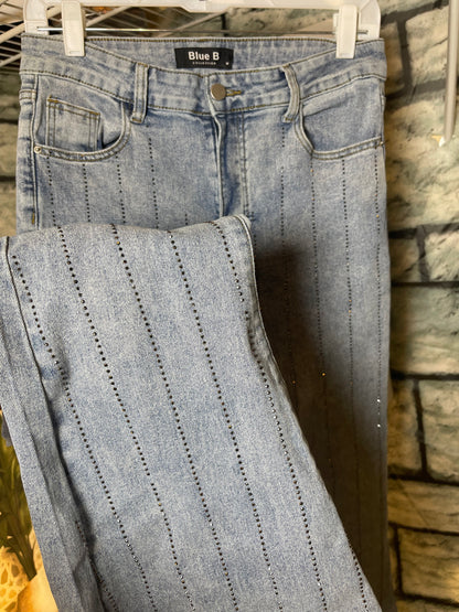 Blue B Blue Rhinestone Denim Pants Women sz Medium