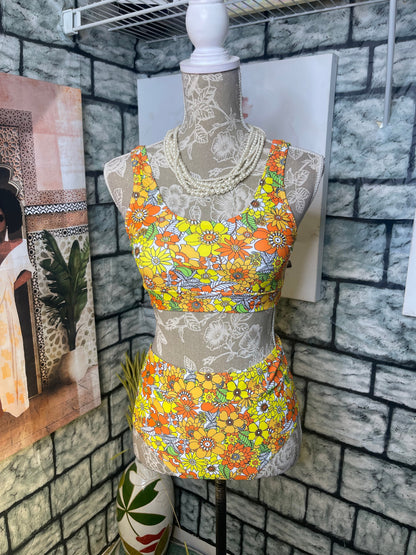 Romwe Yellow Floral Swimsuit Women sz Small