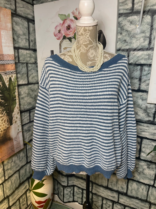 Emery Rose Blue White Sweater Women sz Small