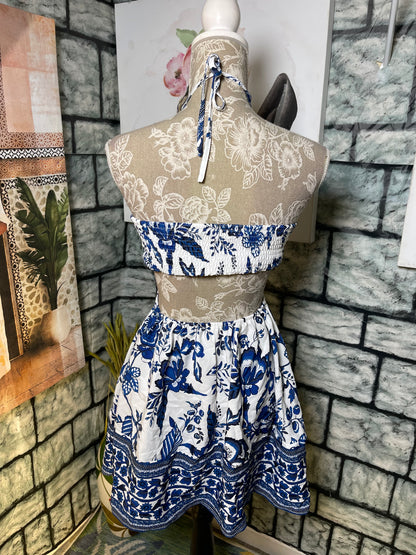 Shein Blue White Floral Dress Women sz Small