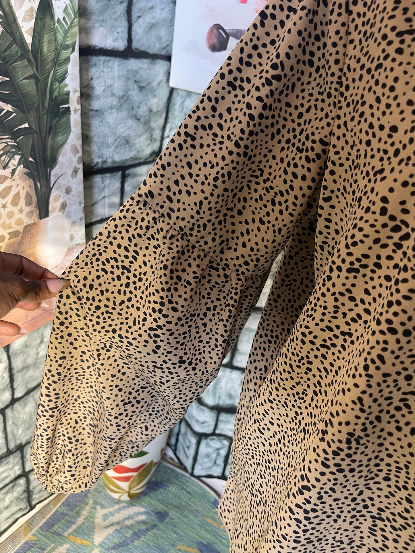 Shein Brown Black Print Blouse Women sz XL