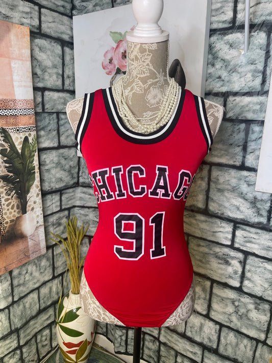 Rue 21 "Chicago" Red Bodysuit Blouse Women sz XS
