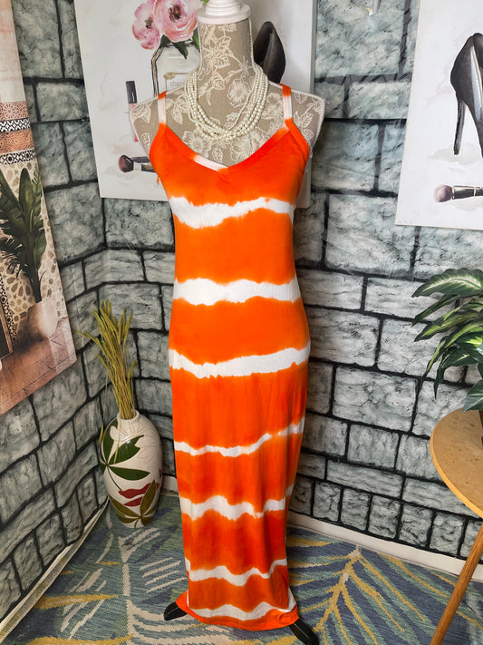 Capella Orange White Dress Women sz Medium