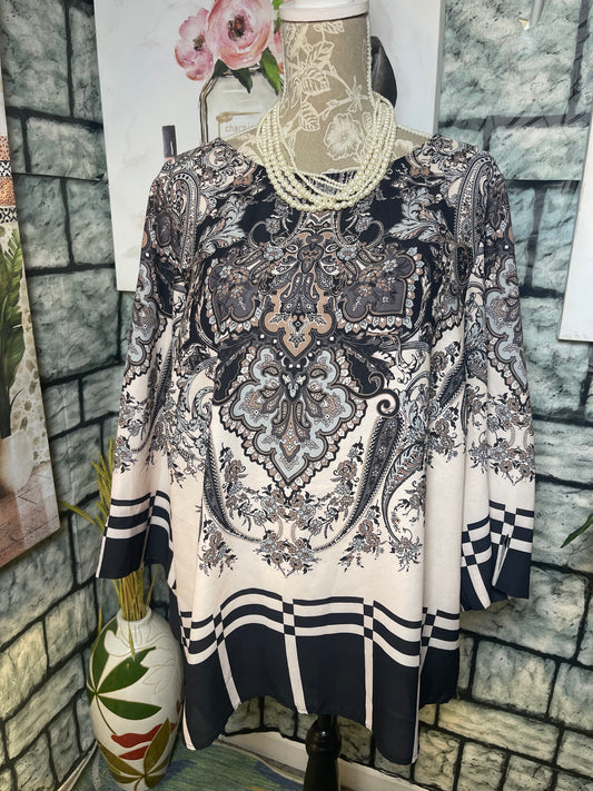 Adrianna Papell Tan Black Blouse Women sz 3XL
